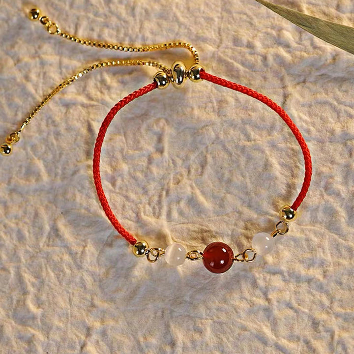 Buddha Stones Red Agat Cat Eye Braided String Confidence - image 4