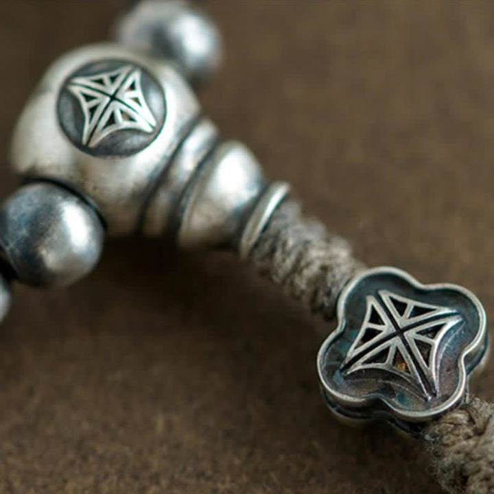 Buddha Stones 108 Mala Beads 925 Srebro Sterling Czerwony Agat Turkusowy Bransoletka z Zawieszką Pewności