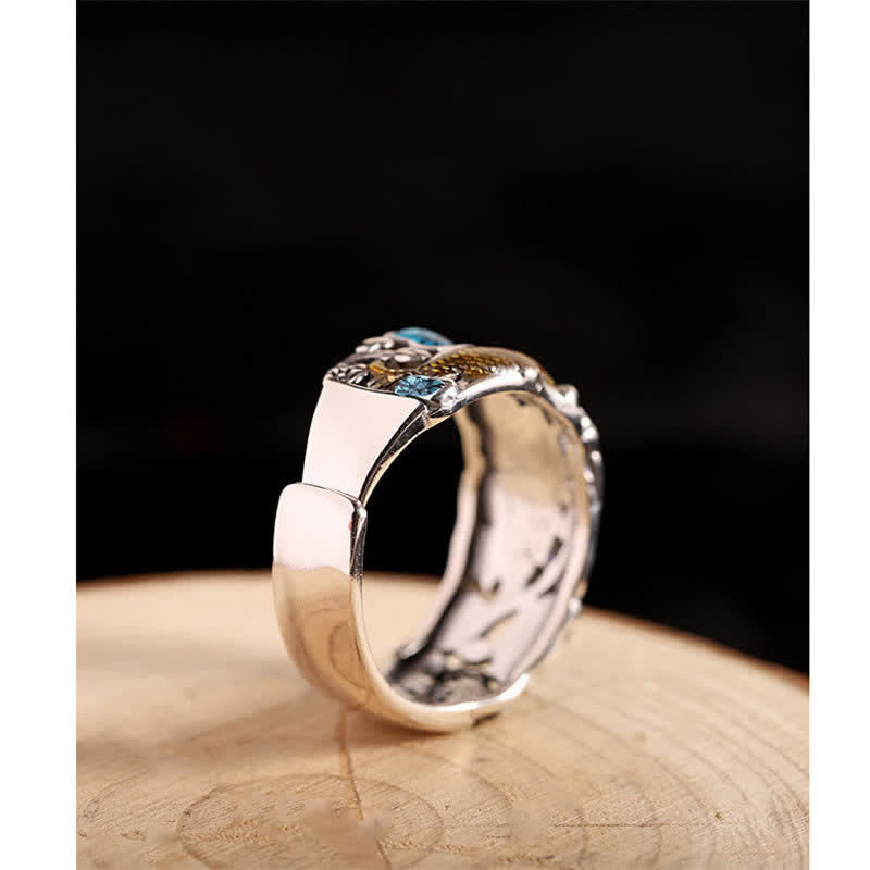 Pierścionek oświeceniowy Buddha Stones 925 Sterling Silver Lotus Koi Fish - image 4