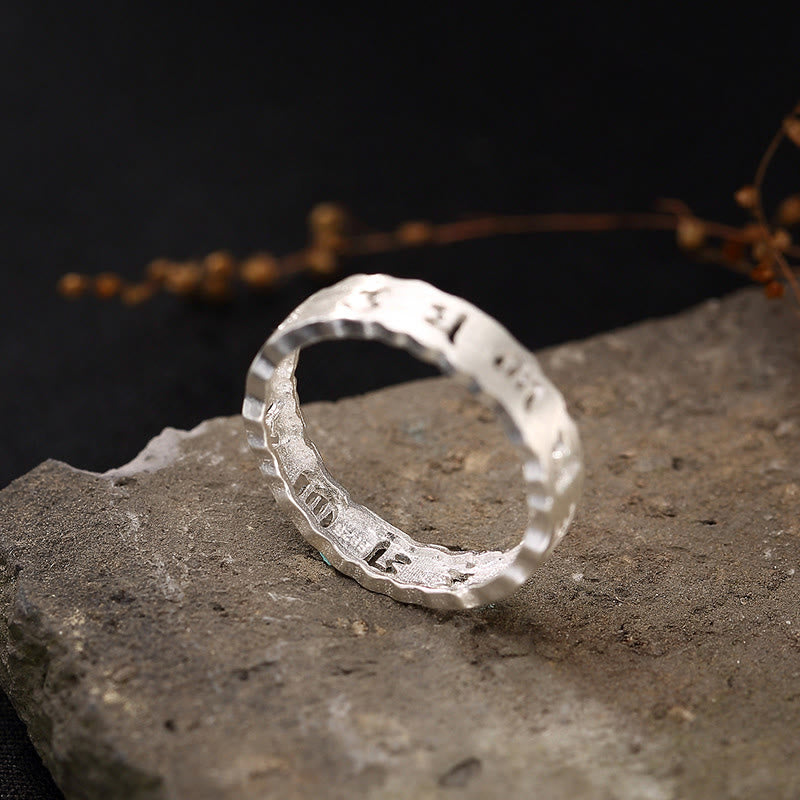 Buddha Stones Tybetańskie 925 Srebro Sterlingowe Om Mani Padme Hum Peace Hollow Ring - image 1