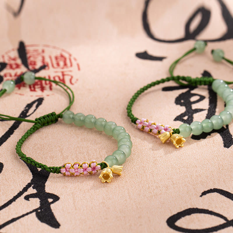 Buddha Stones Ręcznie Robione Jade Koraliki Konwalii Charm Szczęścia Bransoletka Pleciona