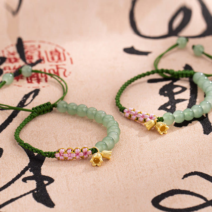 Buddha Stones Ręcznie Robione Jade Koraliki Konwalii Charm Szczęścia Bransoletka Pleciona