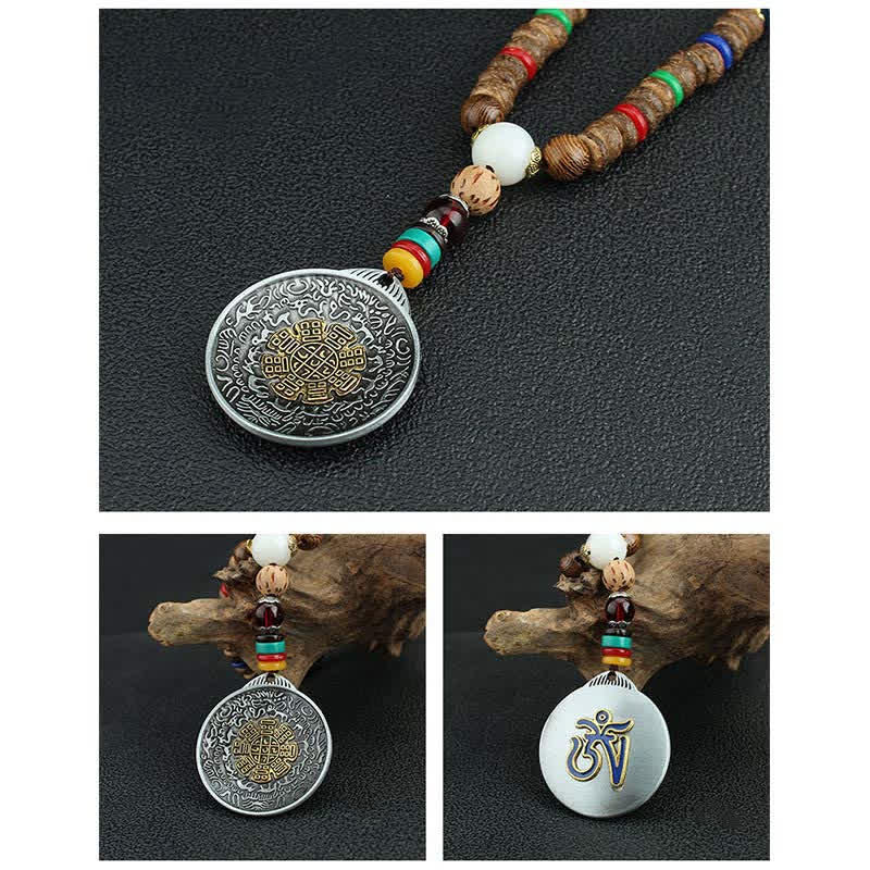 Buddha Stones Tybetańskie Om Mani Padme Hum Modlitewne Koło Obrotowe Naszyjnik Wisiorek z Drewna Vajra - image 25