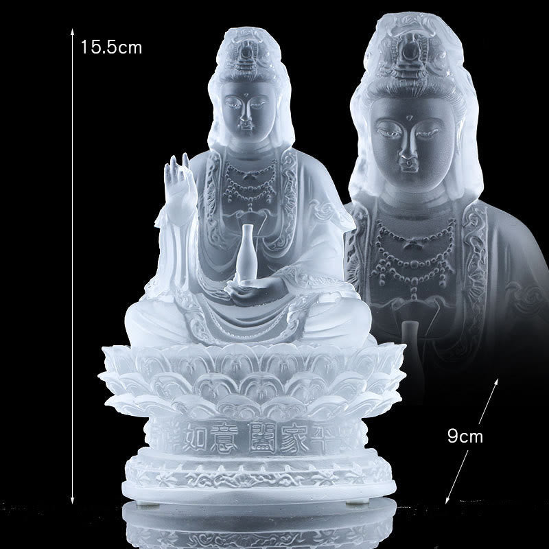 Buddha Stones Kwan Yin Awalokiteśwara Ręcznie robiona figurka Liuli Kryształowe dzieło sztuki Statua bogactwa Ofiara domowa Dekoracja - 15,5 cm Biały - image 9