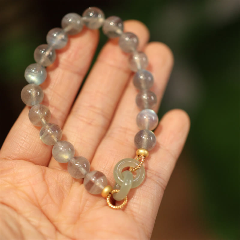 Buddha Stones Naturalny Kamień Księżycowy Heitan Jade Peace Buckle Bransoletka Uzdrawiająca