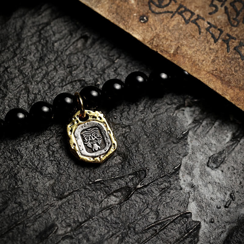 Buddha Stones Tybetańskie 108 Mala Koraliki Czarny Onyks Tygrysie Oko Dziewięć Pałaców Bransoletka Ochronna Bagua