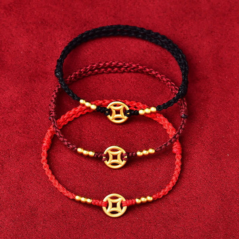 Buddha Stones Miedziana Moneta Siła Pleciona Bransoletka Sznurkowa Anklet