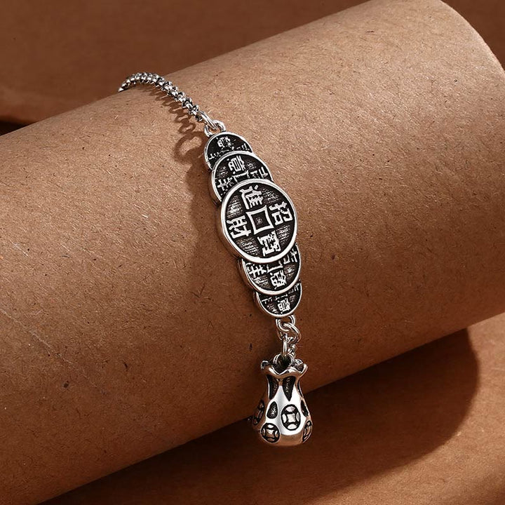 Buddha Stones Miedziana Moneta Worek Pieniędzy Bransoletka Bogactwo