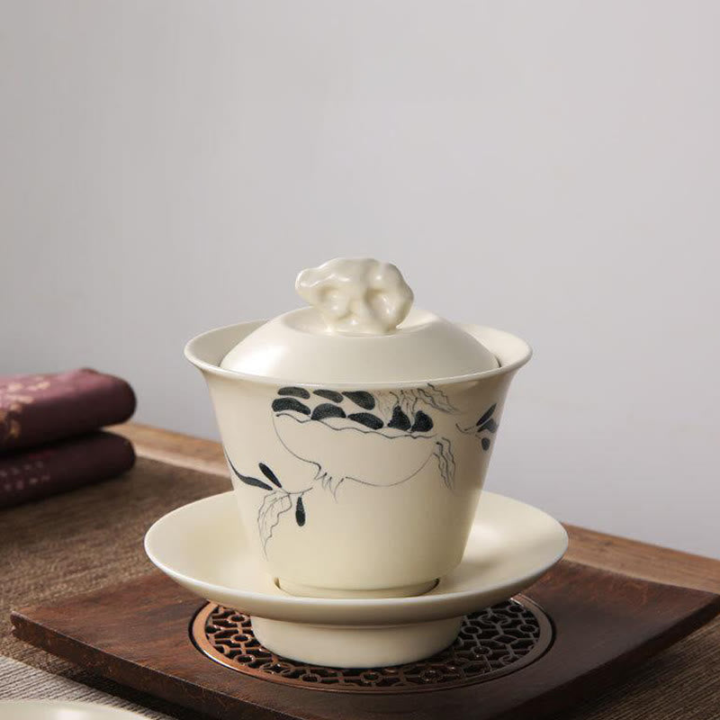 Buddha Stones malowane ręcznie granat hibiskus sosna lotos ceramiczny Gaiwan Sancai filiżanka do herbaty Kung Fu filiżanka do herbaty i spodek z pokrywką