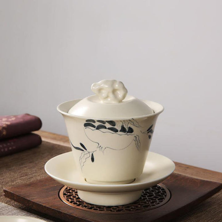 Buddha Stones malowane ręcznie granat hibiskus sosna lotos ceramiczny Gaiwan Sancai filiżanka do herbaty Kung Fu filiżanka do herbaty i spodek z pokrywką