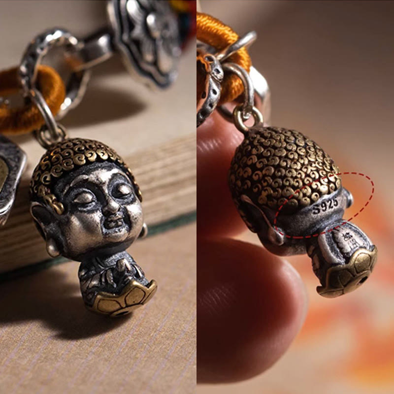Buddha Stones Ręcznie robione Tybetańskie 925 Srebro Chiński Zodiak Natal Budda Zakiram Bogini Ochrony Bogactwa Wielokolorowa Bransoletka Pleciona Lina