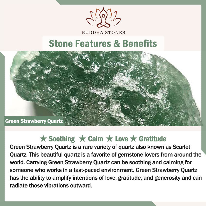 Bransoletka z koralików Buddha Stones Natural Green Truskawkowy Kwarc Kojący