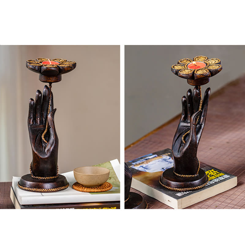 Buddha Stones Wzór Dłoni Drewniany Świecznik Domowy Świecznik Dekoracja