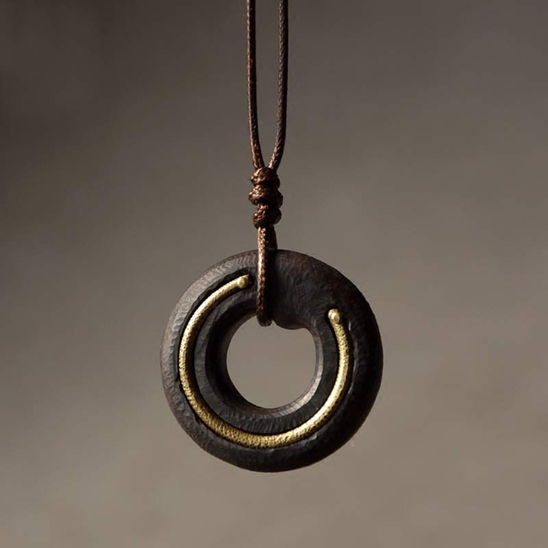 Buddha Stones Zen Circle Ebony Wood Peace Calm Naszyjnik Wisiorek - Drewno hebanowe - image 0