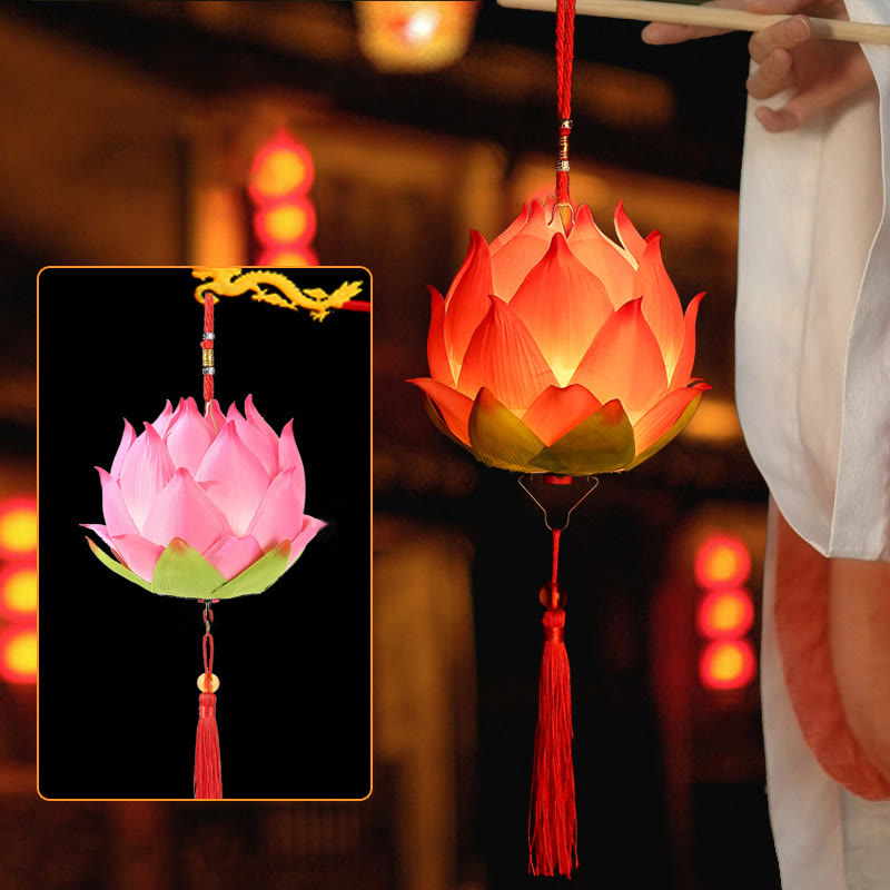 Buddha Stones DIY Kwiat Lotosu Smok Latarnia Lampa Tassel Dekoracja - Jasnoróżowa latarnia lotosu (do samodzielnego montażu) - image 3