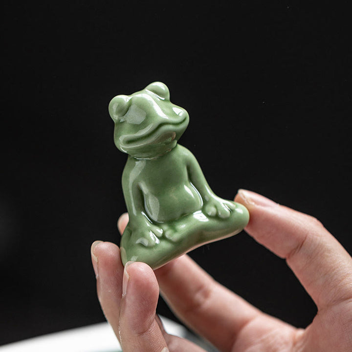 Buddha Stones Mini Mała Medytacja Lotos Spoczywająca Żaba Ceramiczna Bogactwo Szczęście Dom Herbata Figurka Dekoracja