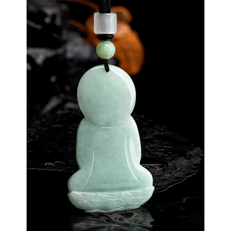 Buddha Stones Amitabha Budda Jadeitowy Amulet Naszyjnik ze Sznurka Współczucia - image 15