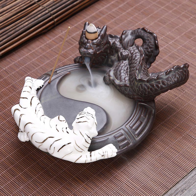 Buddha Stones Tygrys Smok Cofanie Dymu Fontanna Ceramiczna Yin Yang Błogosławieństwo Kadzidło Palnik Dekoracja