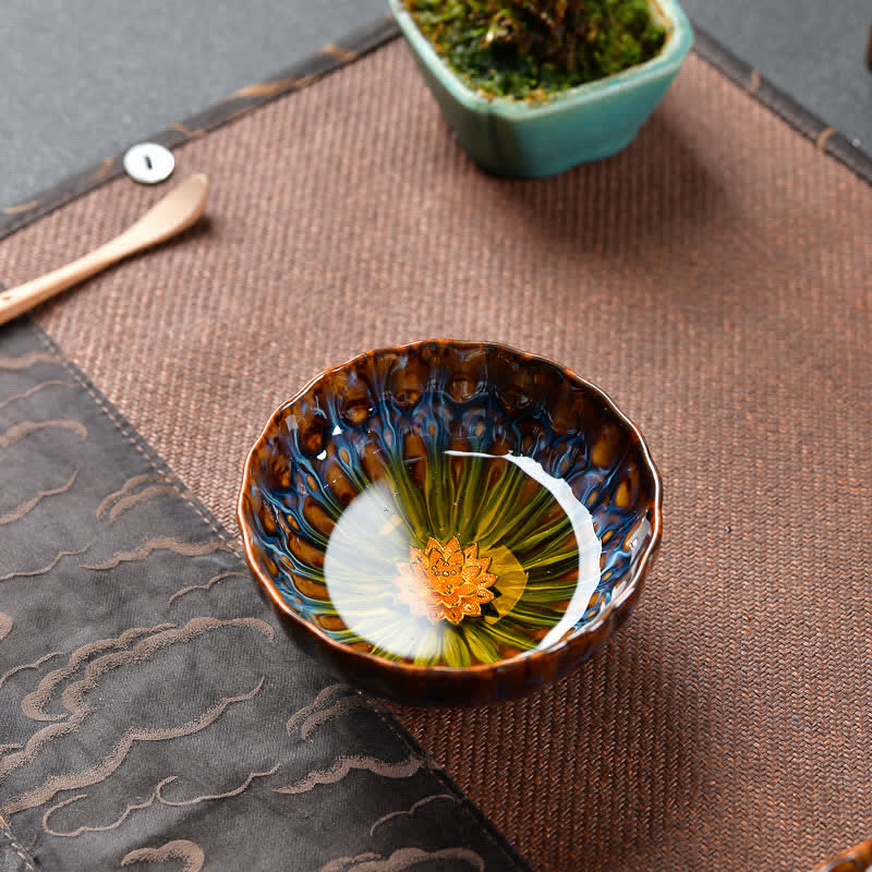 Buddha Stones Lotos Paw Smok Feniks Ryba Koi Ceramiczna filiżanka do herbaty Intarsjowane filiżanki do herbaty 120 ml - image 1