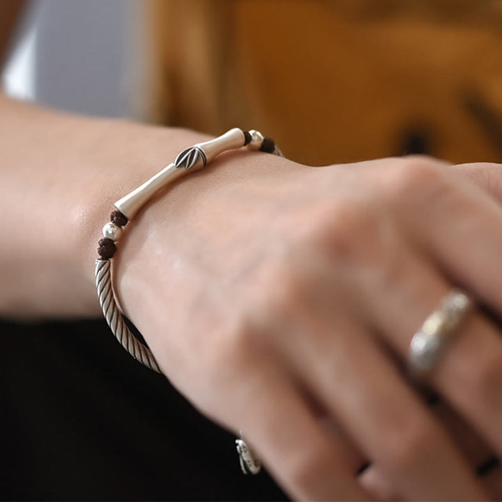 Buddha Stones 999 Srebro Sterling Wzór Bambusa Bransoletka Cicada Luck Wealth - image 5