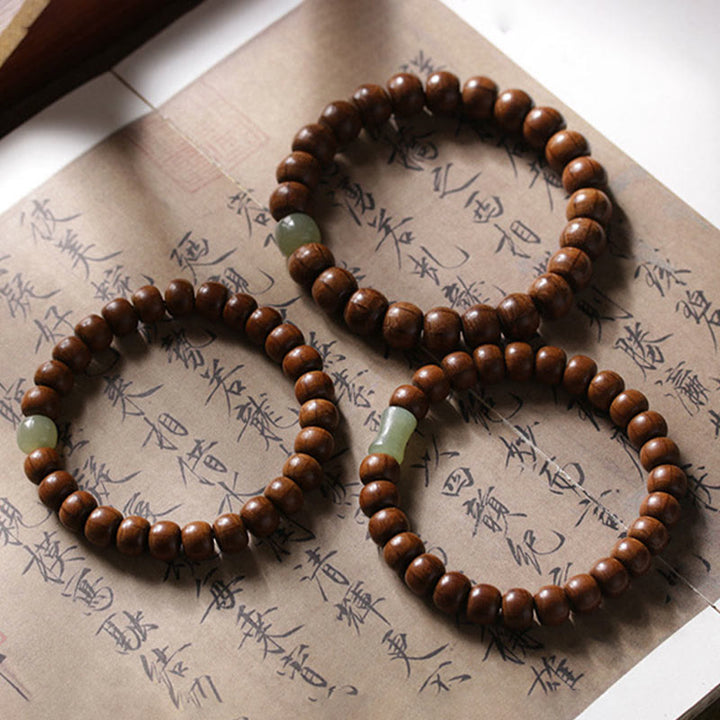 Buddha Stones Naturalne Abelia Biflora Drewno Hetian Jade Bambus Koralik Bransoletka Odpędzająca Złe Duchy