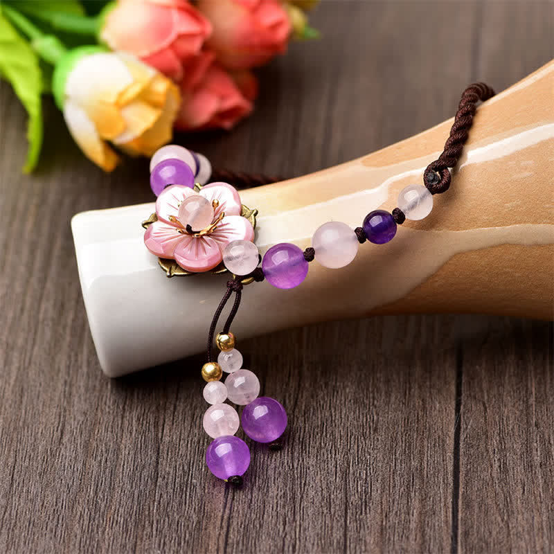 Buddha Stones Naturalny Ametyst Różowy Kryształ Kwarcowy Charm Lucky Healing Anklet