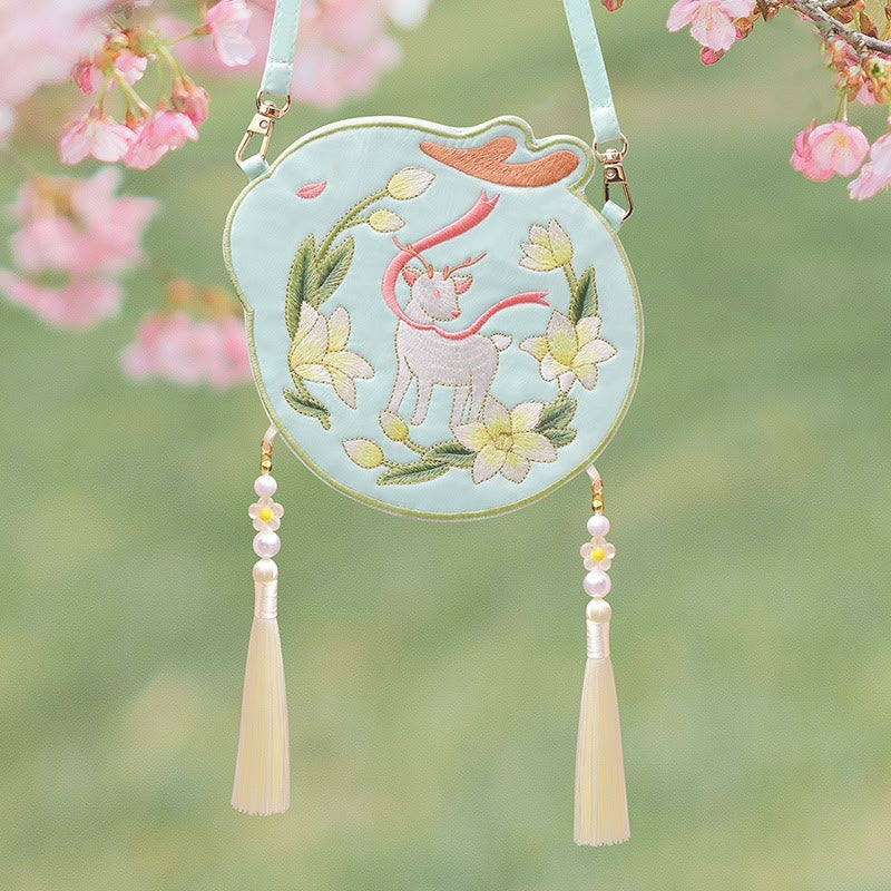 Haft Buddha Stones Szczęśliwa Panda Kot Shiba Inu Jeleń Królik Lis Kwiat Urocze Zwierzę Hanfu Torba Torebka Crossbody Torba Na Ramię