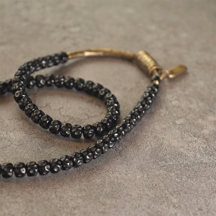 Bransoletka z potrójnym owinięciem "Buddha Stones Retro Coconut Shell Brass Copper Happiness" - image 7