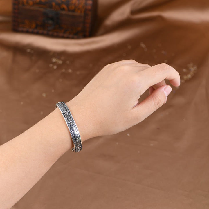 Buddha Stones 925 Srebro Sterlingowe Om Mani Padme Hum Podwójna Dorje Grawerowana Mądrość Bransoletka Mankiet Bangle