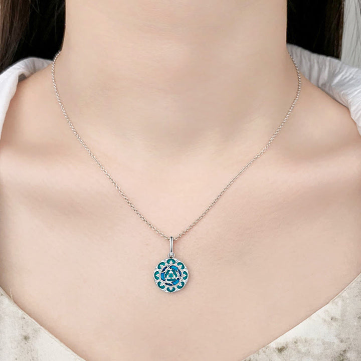 Buddha Stones 925 Srebro Sterling Okrągły Turkus Trzy Króliki Naszyjnik Wisiorek Równowaga