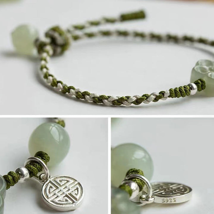 Buddha Stones Ręcznie Robione Plum Blossom Kwiat Jadeit Szczęście Dobrobyt Bransoletka Pleciona