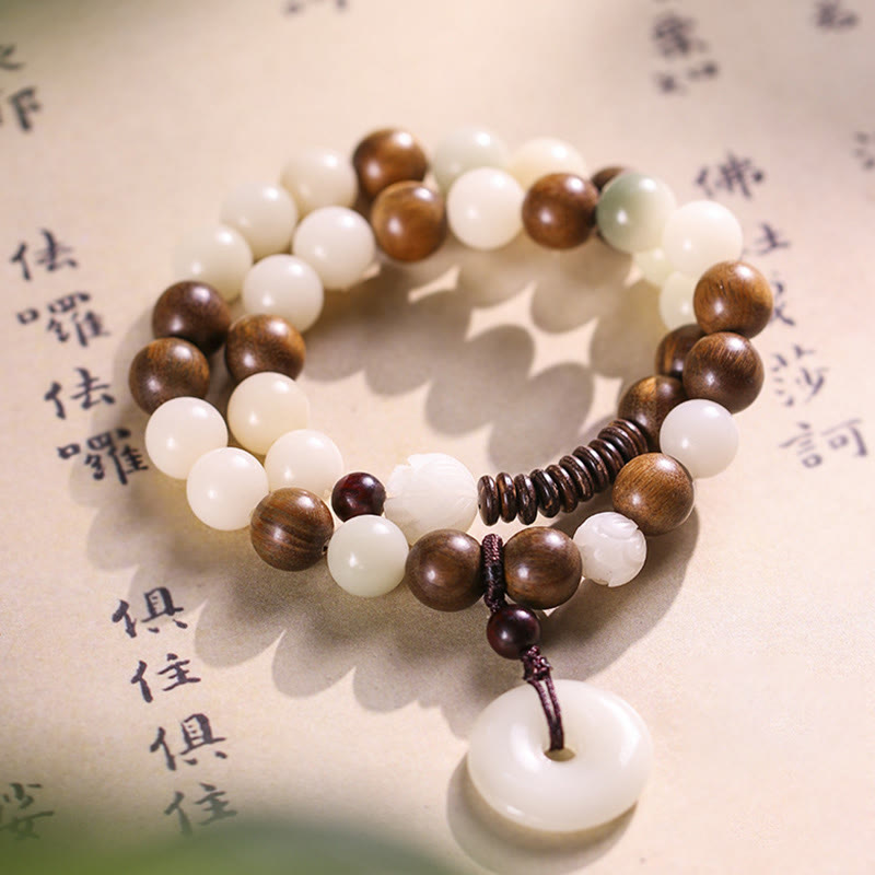 Bransoletka Buddha Stones Bodhi Seed Green Sandalwood Lotus Peace Buckle Harmony Double Wrap