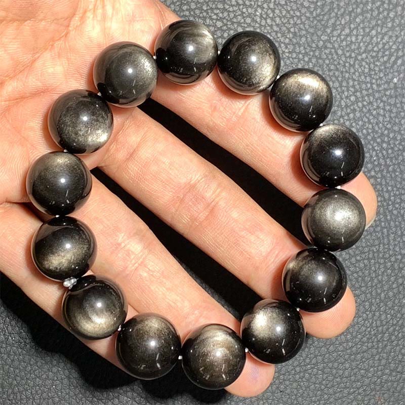 Bransoletka ochronna z naturalnego obsydianu i Buddha Stones w kolorze srebra
