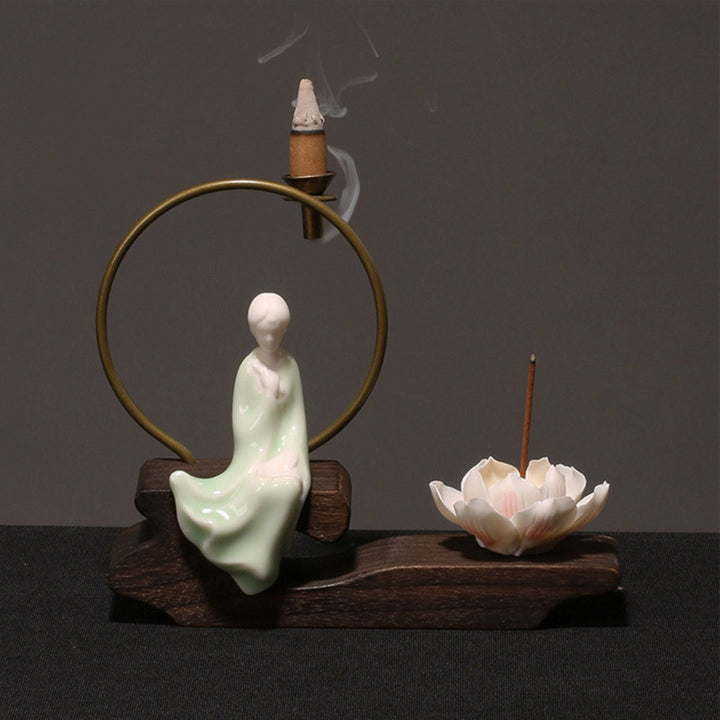 Buddha Stones Ceramiczny Lotos Uzdrawiająca Medytacja Kadzielnica Dekoracja