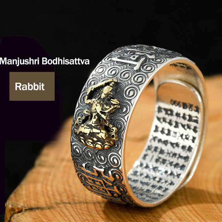 Buddha Stones Chiński Zodiak Natal Budda Bogactwo Szczęście Regulowany Pierścień