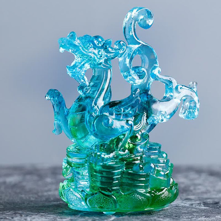 Buddha Stones Feng Shui Cztery Symbole Błękitny Smok Ręcznie Robiony Kryształ Liuli Dzieło Sztuki Dekoracja Domu Biurowego