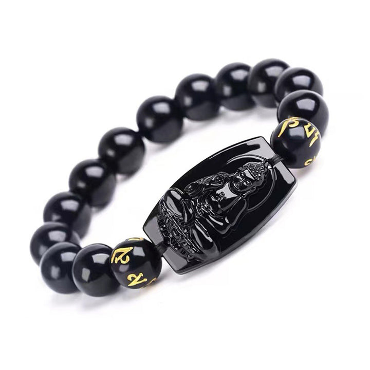 Bransoletka ochronna z obsydianu zodiaku Buddha Stones - Świnia i pies-10mm - image 7