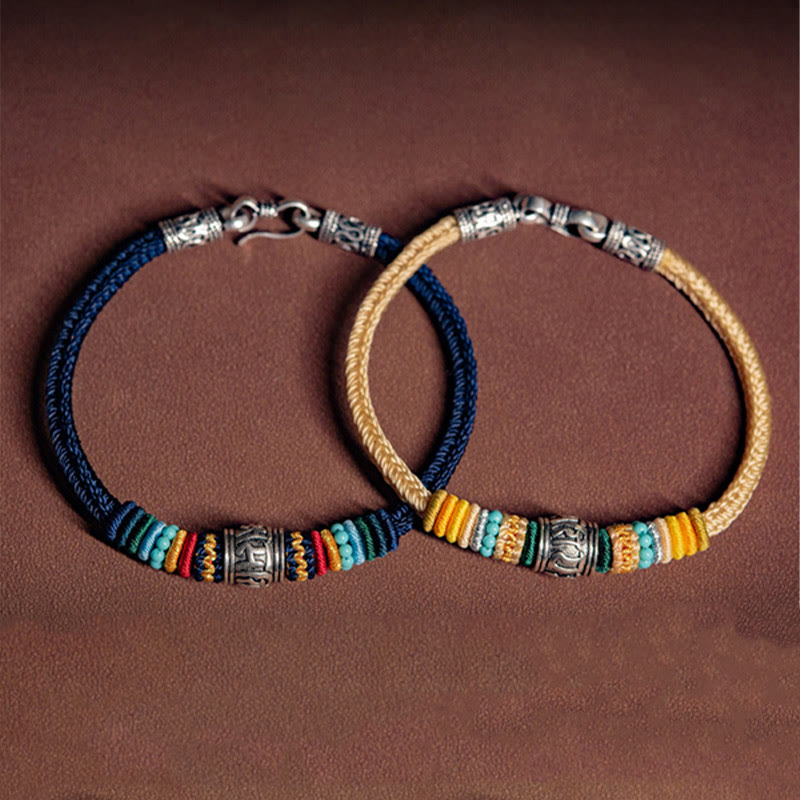 Buddha Stones Ręcznie robione 925 Srebro Sterling Tybetańskie Om Mani Padme Hum Czystość Bransoletka pleciona - image 12