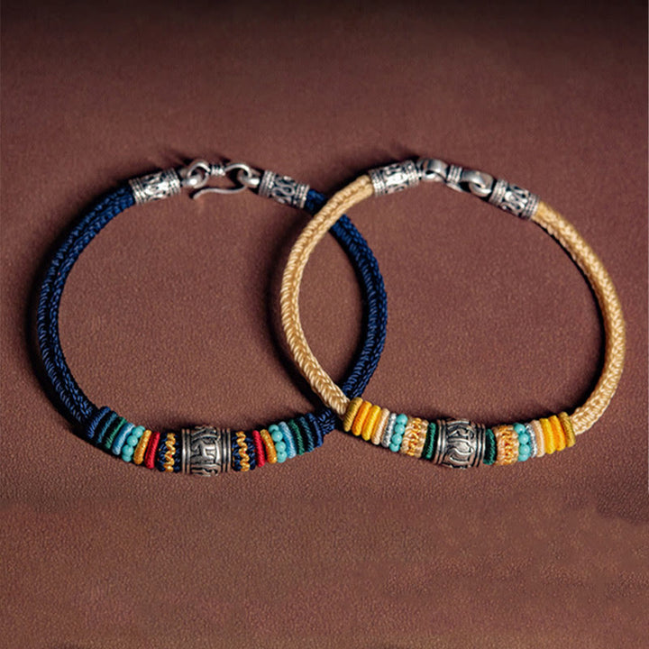 Buddha Stones Ręcznie robione 925 Srebro Sterling Tybetańskie Om Mani Padme Hum Czystość Bransoletka pleciona - image 12