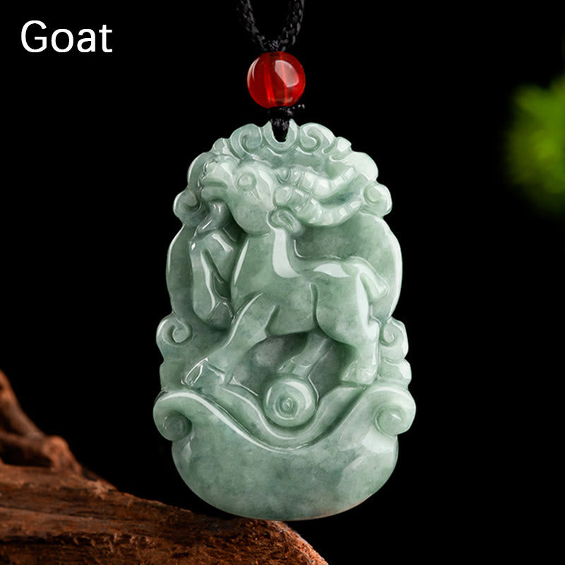 Buddha Stones Naturalny Zielony Jadeit 12 Chiński Zodiak Szczęście Dobrobyt Naszyjnik Wisiorek - Koza - image 16