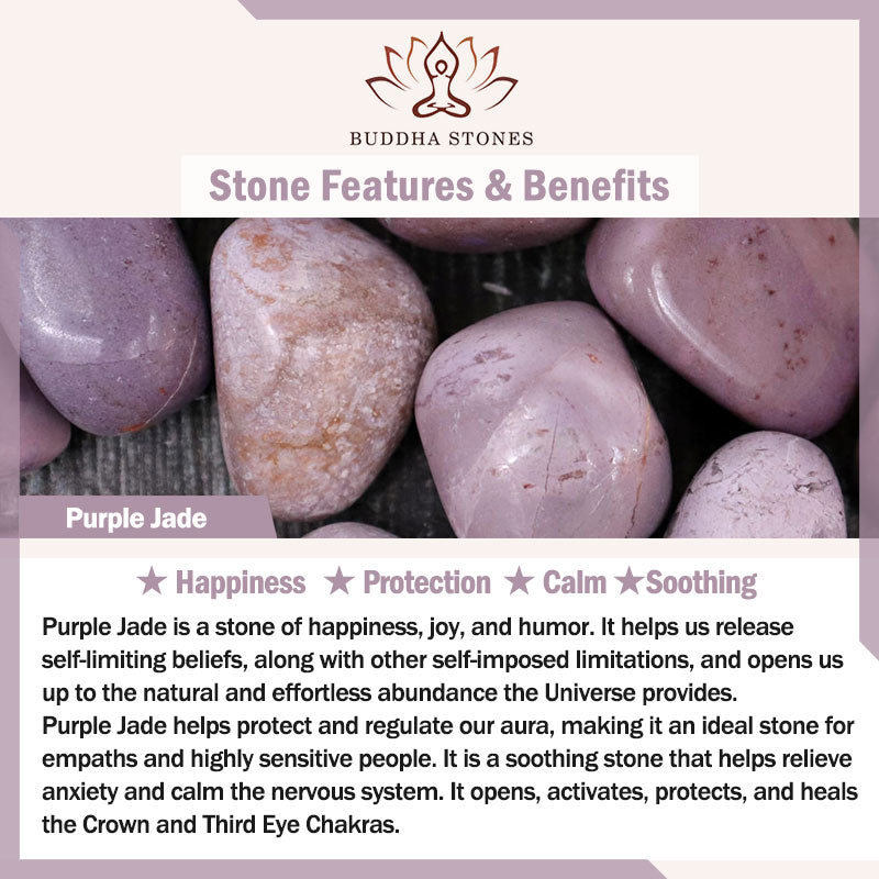 Bransoletka szczęścia z naturalnego fioletowego jadeitu z zawieszką z Buddha Stones