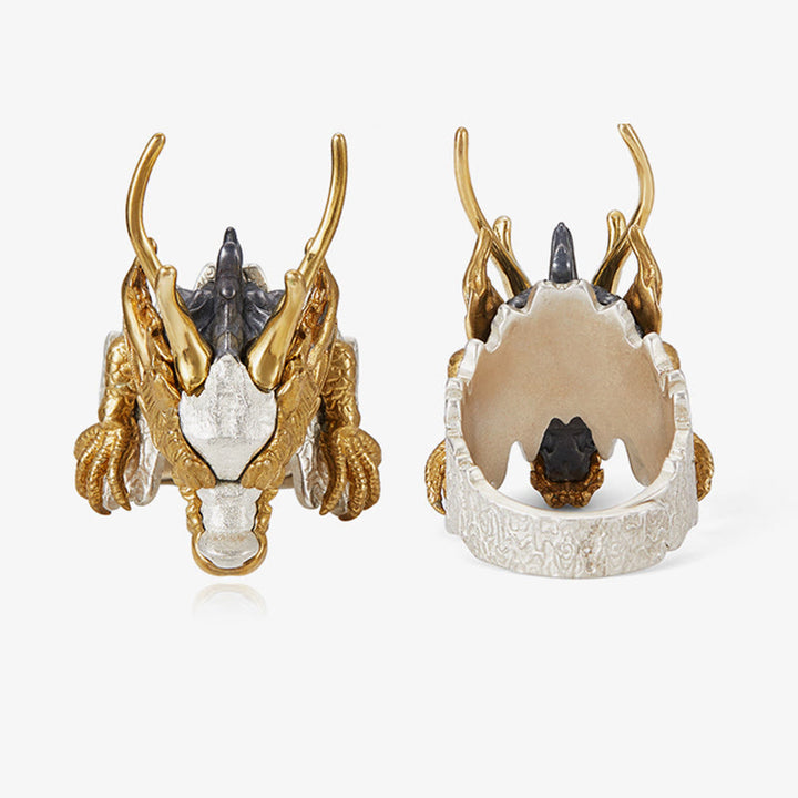 Buddha Stones 925 Srebro Sterling Smok Szczęście Sukces Ochrona Regulowany Pierścień Wisiorek - image 6