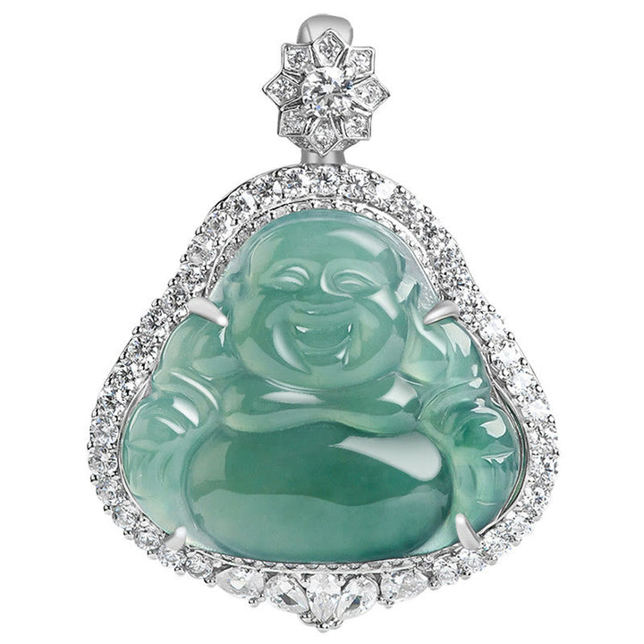 Buddha Stones 925 Srebro Sterlingowe Śmiejący się Budda Naturalny Jadeit Szczęście Obfitość Naszyjnik Łańcuch Wisiorek - image 7