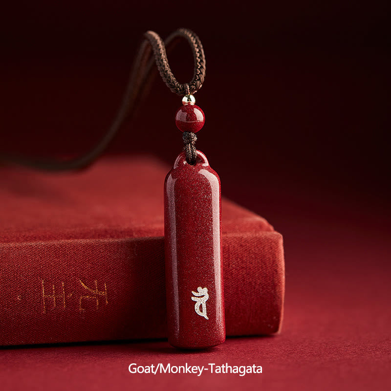 Chiński zodiak natalny budda cynober amulet ochrona sznurkowy naszyjnik wisior - Brązowy - Koza/Małpa-Tathagata - image 15
