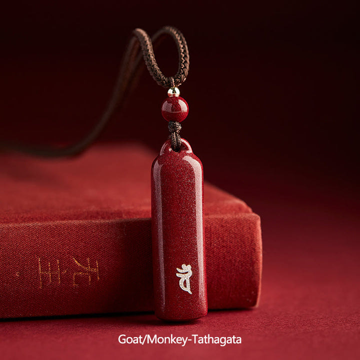 Chiński zodiak natalny budda cynober amulet ochrona sznurkowy naszyjnik wisior - Brązowy - Koza/Małpa-Tathagata - image 15
