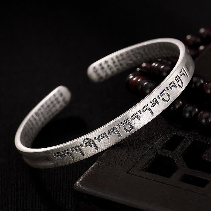 Buddha Stones 999 Srebro Sterling Sześć Prawdziwych Słów Bransoletka Ochronna Sutry Serca