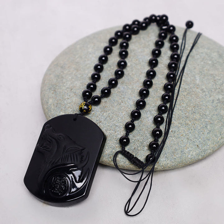 Naszyjnik z wisiorkiem oczyszczającym z czarnego obsydianu i Buddha Stones