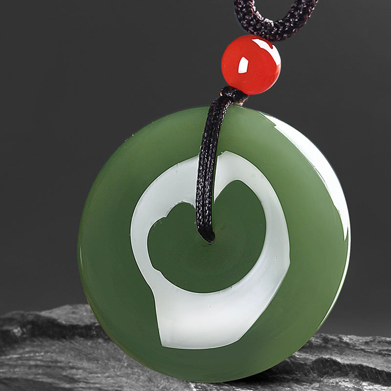 Buddha Stones Naturalny Okrągły Jadeit Klamra Pokoju Naszyjnik Dobrobytu Wisiorek Sznurkowy