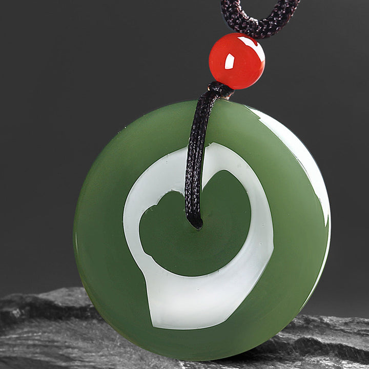 Buddha Stones Naturalny Okrągły Jadeit Klamra Pokoju Naszyjnik Dobrobytu Wisiorek Sznurkowy