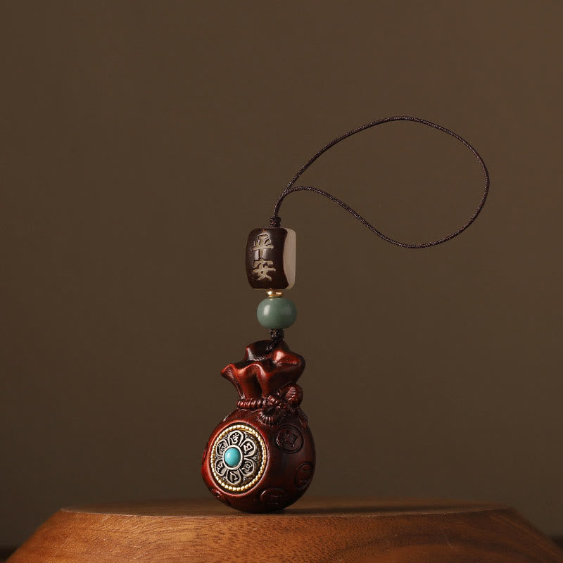 Buddha Stones Mały liść Czerwony sandałowiec Zielony sandałowiec Worek pieniędzy Om Mani Padme Hum Obrotowa ochrona wisząca dekoracja - Drobnolistny czerwony sandałowiec (odstrasza złe duchy ♥ochrona) - Dekoracja do zawieszenia telefonu - image 5